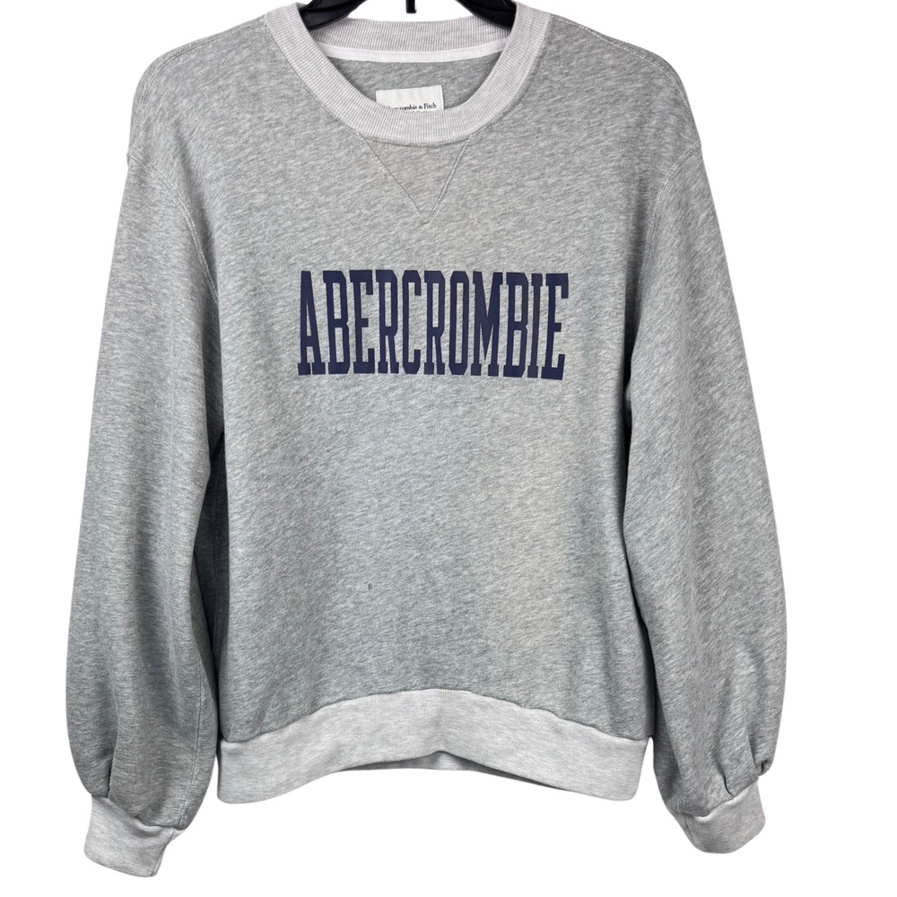 Abercrombie Sweatshirt Logo Puff Sleeve Collegiate Women XS Grey Athleisure Chic